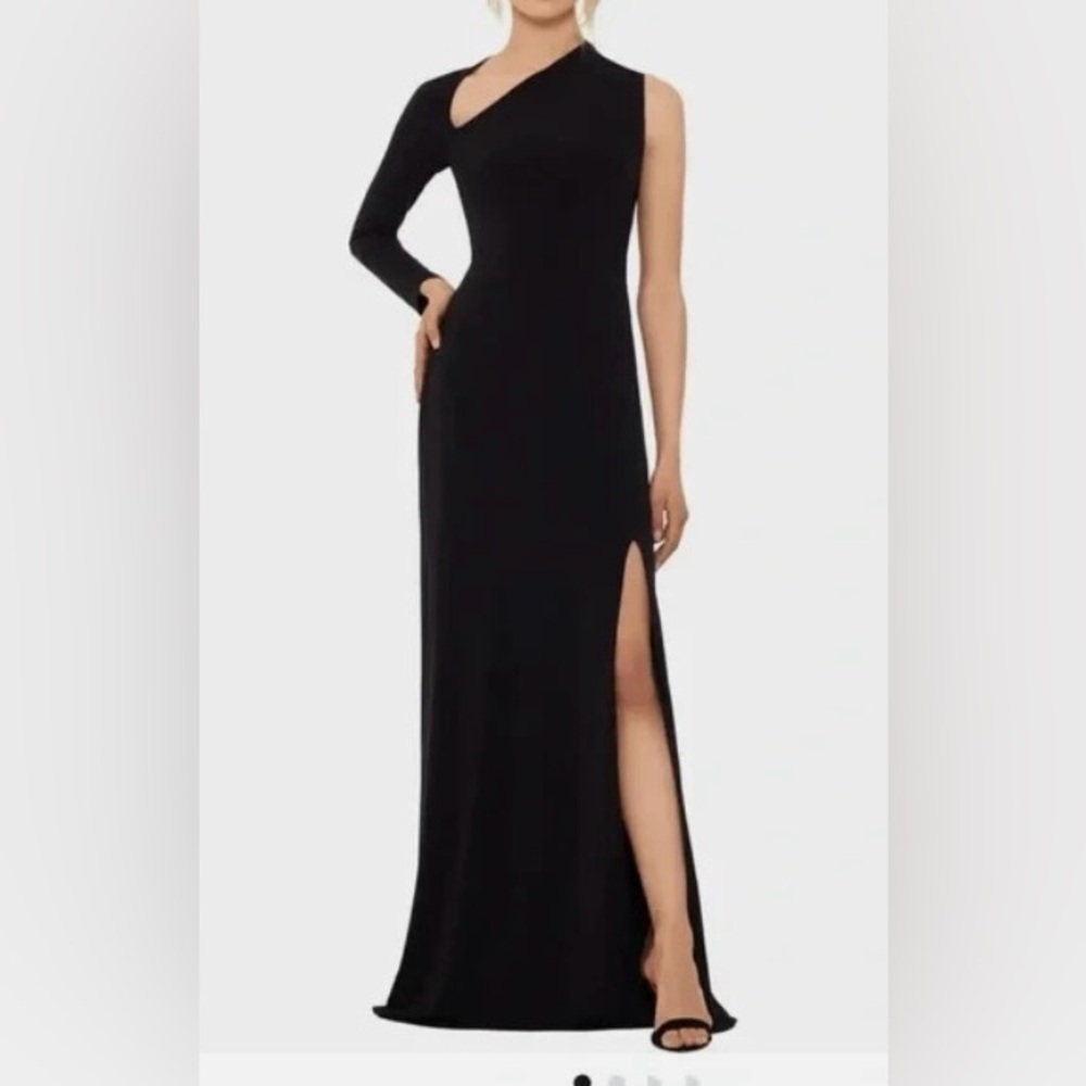Betsy & Adam Asymmetric One Long Sleeve Dress